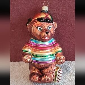 Christopher Radko Cubby's Rainbow Teddy Bear Ornament Blown Glass 1999